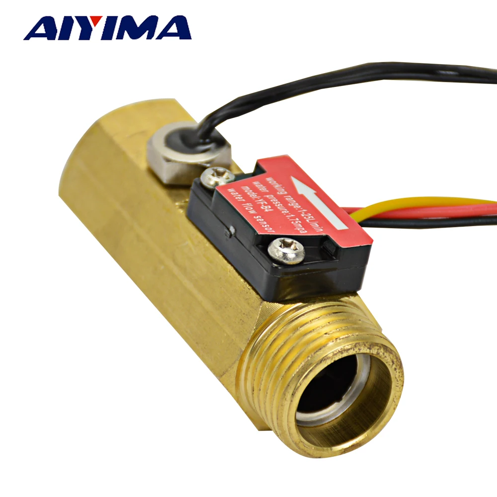 

Aiyima G1/2 Copper Water Flow Sensor Hall Sensor Water Control 1-25 L/min DN15 Port With Temperature Detection