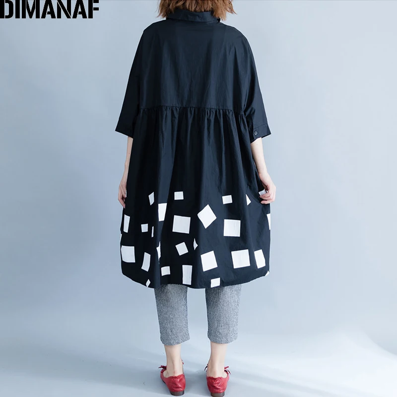 DIMANAF Women Blouse Shirts Long Sleeve Cotton Top Autumn Femme Lady Large Loose Clothing Print Spl