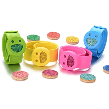 

Candy Colorful beauty Smile Face Silicone Slap Bracelets Essential Oils Diffuser Cute Wristband anti-mosquito for Kids VA-1028