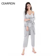 CEARPION Для женщин Пижамный халат набор 3 шт рубашка для сна и солнце-топ и брюки пижамы Bathgown сексуальное неглиже Пижама Ночное белье Ночная рубашка