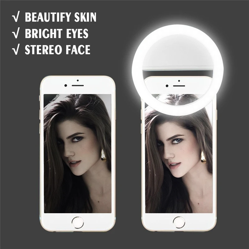 Селфи светодиодный Flash Light Универсальный мобильный телефон Selfie светящееся кольцо клип Лен для iPhone X XS Max XR 8 7 6 S Plus для samsung S8 S9