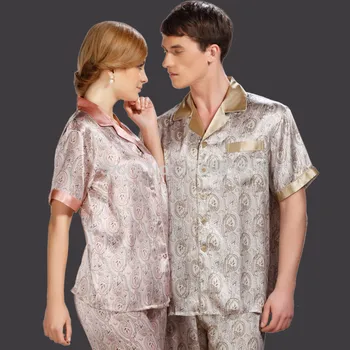 

Brand Summer New Arrival Silk Sleepwear 100% Mulberry Silk Lovers Pajama Sets Short-sleeve Lounge M/L/XL/XXL Free Shipping