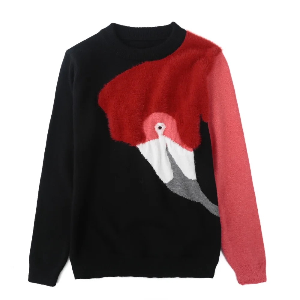 

Newest Women's Sweaters Personality Patchwork Cartoon Bird 2018 Autumn Designer Pullover Female O-neck High Street Jumper Tops