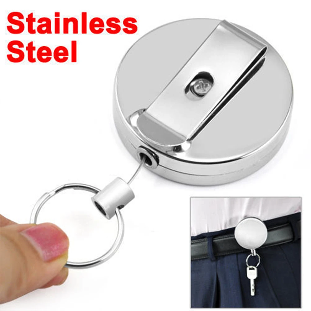 

Retractable Stainless Steel Key Ring Holder Steel Recoil Ring Belt Clip Pull Keychain Key Chain Ring Holder For Car Key Chain