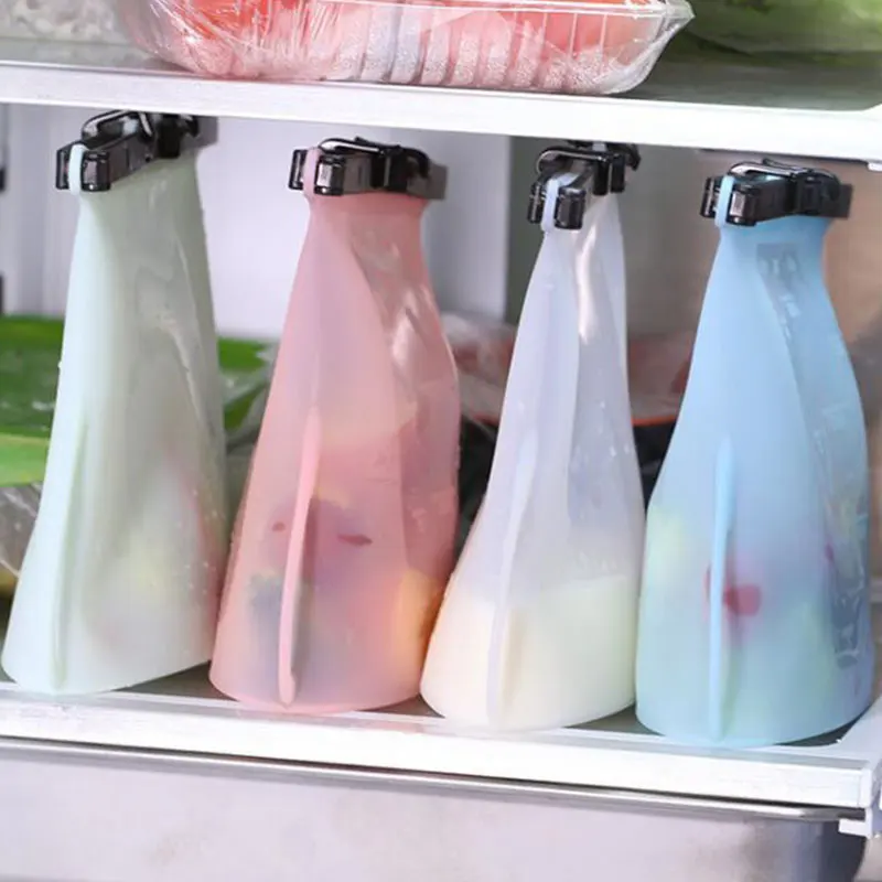 

Portable Reusable Silicone Food Storage Bag Refrigerator Meat Fruit Food Leakproof Sealed Bag Kitchen Storage Freezer Bag