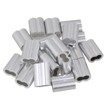 

6mm Double Ferrules Sliver Aluminum Crimping Loop Wire Rope Clip Sleeves Clamps for M6 Wire Rope Pack of 50