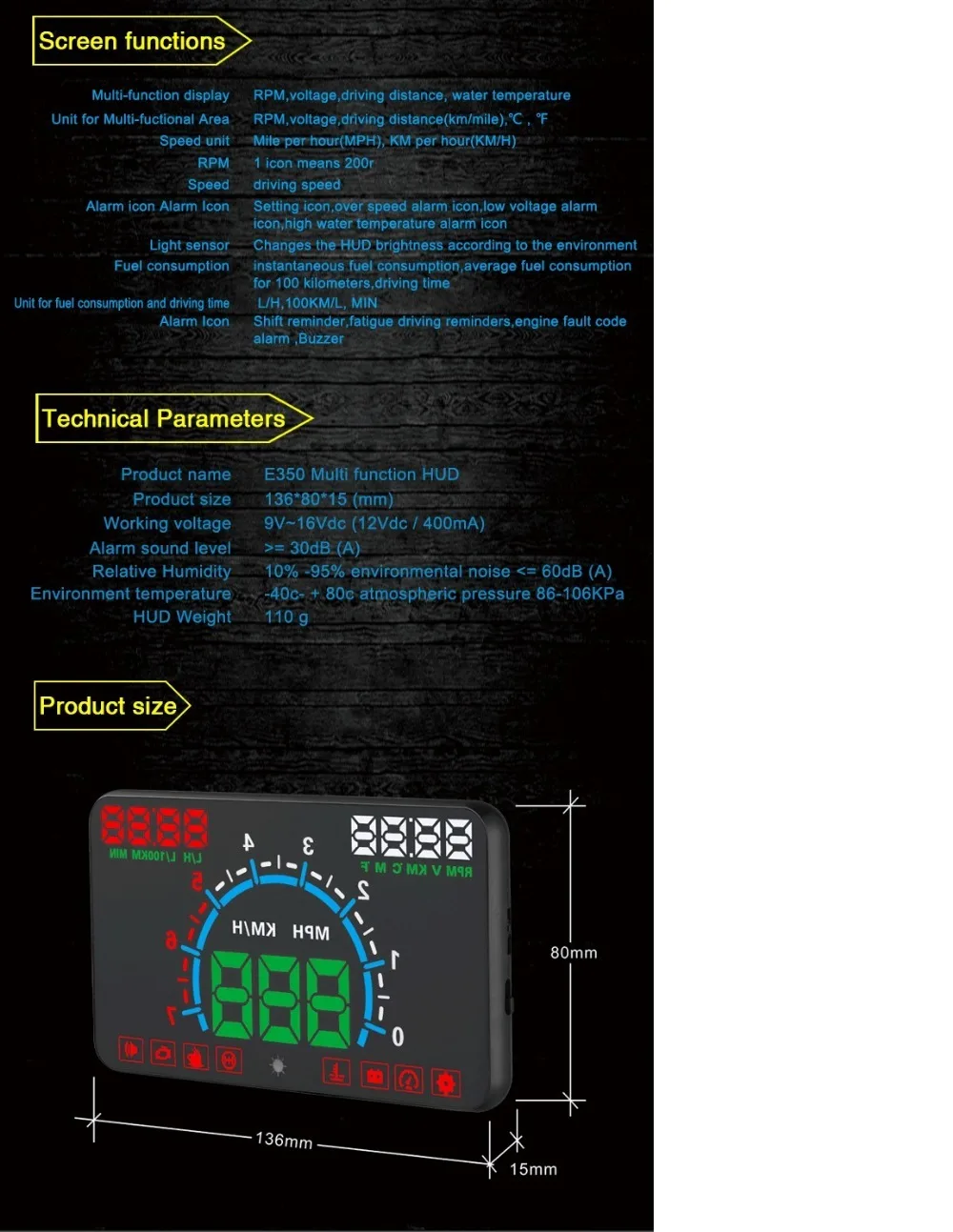 GEYIREN E350 OBD2 II HUD автомобиль Дисплей 5,8 дюймов Экран легко Plug And Play Overspeed сигнализации расход топлива Дисплей hud проектор