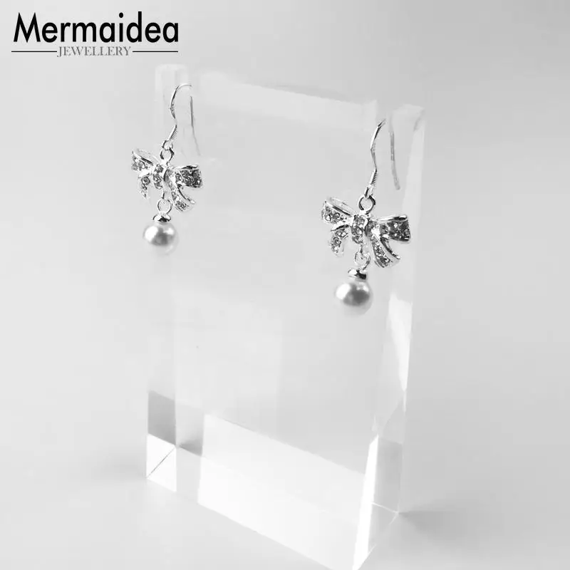 Серьги с белым бантом и жемчугом лебедь шея бант Модная бижутерия трендовые
