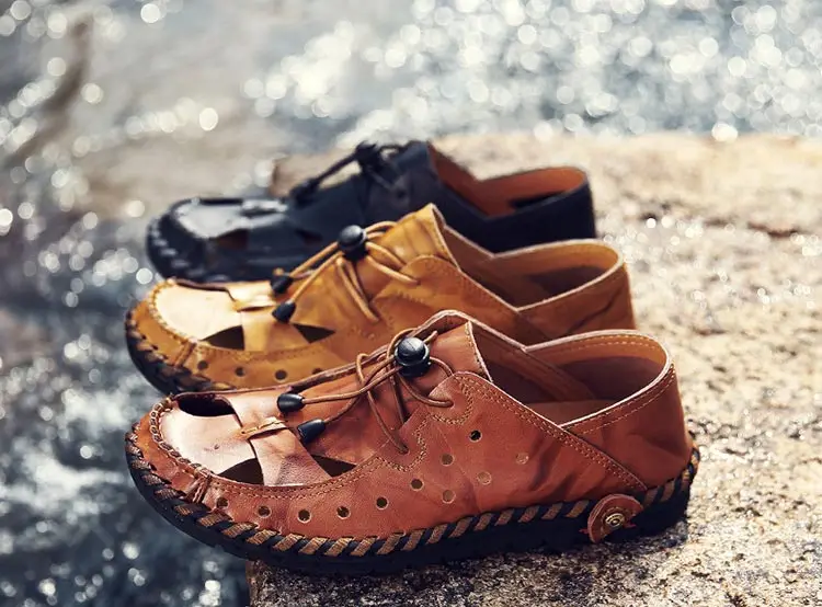 Мужские туфли сандалии 2019 Лето Натуральная кожа пляжные сандалии мужские однотонные повседневные туфли мужские на шнуровке уличная