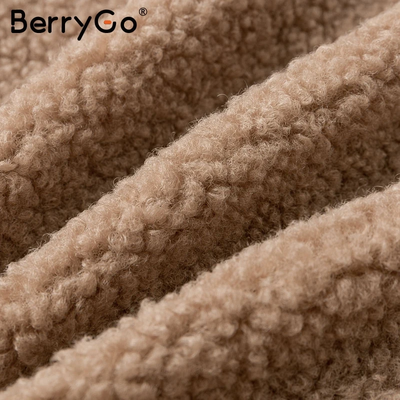 BerryGo, зимняя куртка из овечьей шерсти, Женское пальто, шикарный мех, отложной воротник, женские осенние куртки, трендовые, zippr, женские короткие пальто