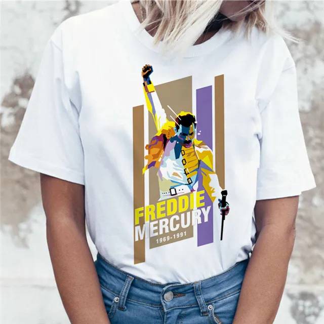Фредди Меркури Queen Band Harajuku футболка женская винтажная Ullzang футболка модная футболка для хип хопа 90s Графический рок Топ Футболка женская - Цвет: 1041