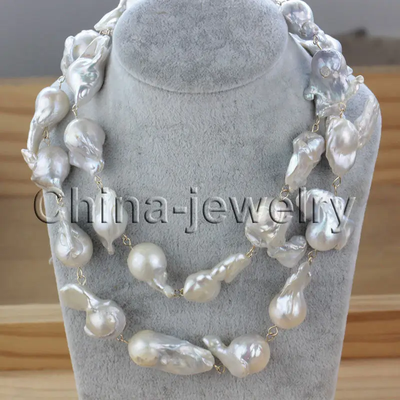 

33" 26mm natural white multicolor Reborn Keshi baroque freshwater pearl necklace