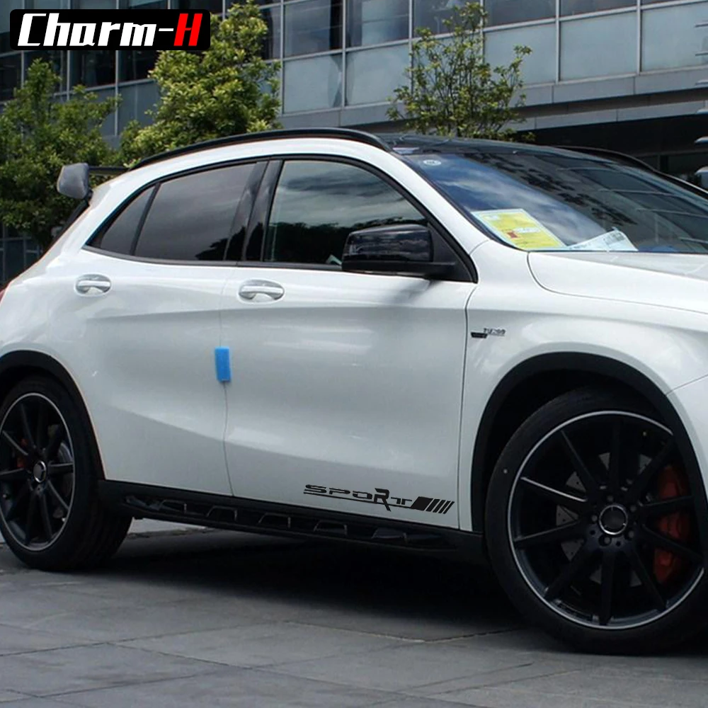 2 Pieces Sport Side Door Racing Vinyl Decal Stickers for Mercedes Benz W176 W117 C117 W212 W203 W204 W205 C63 CLA GLA A 45 AMG