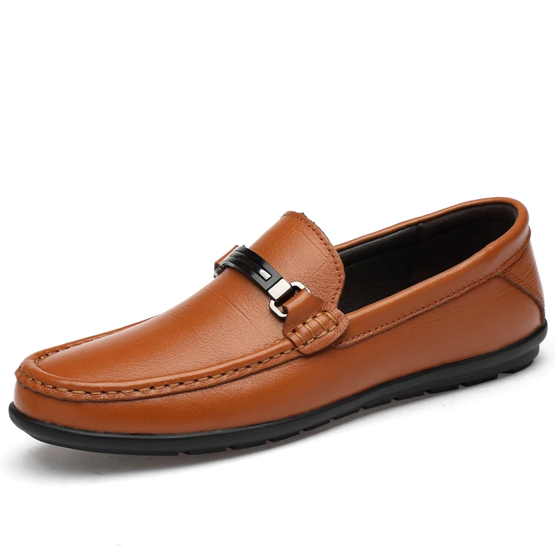 

Summer Men Loafers Genuine Leather Casual Shoes Fashion Slip on Driving Shoes Breathable Orange Brown Moccasins Loafers