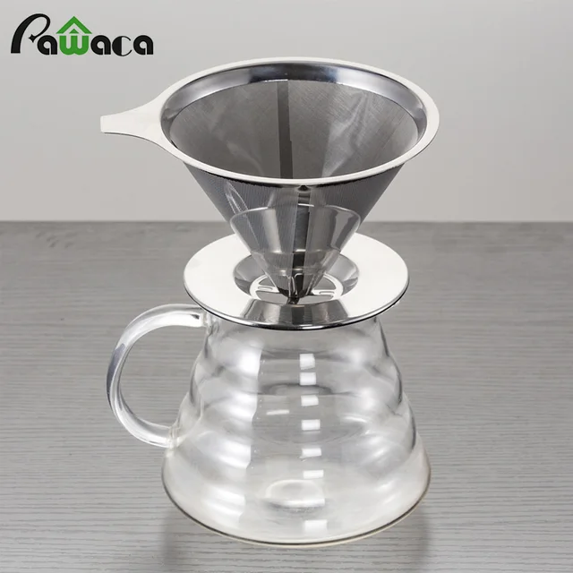 Best Price Cone Filter Paperless Pour Over Coffee Maker Stainless Steel Coffee Dripper Reusable Drip Cone Coffee Filter with Cup Stand