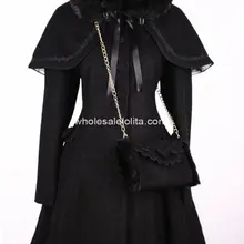 Стиль черная шерсть зимнее милое пальто Лолита пальто готическая лолита шерстяное пальто
