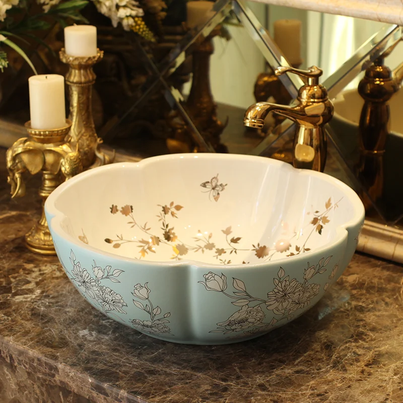 Flower shape Jingdezhen round ceramic art sink counter basin wash lavabo Bathroom bathroom | Обустройство дома