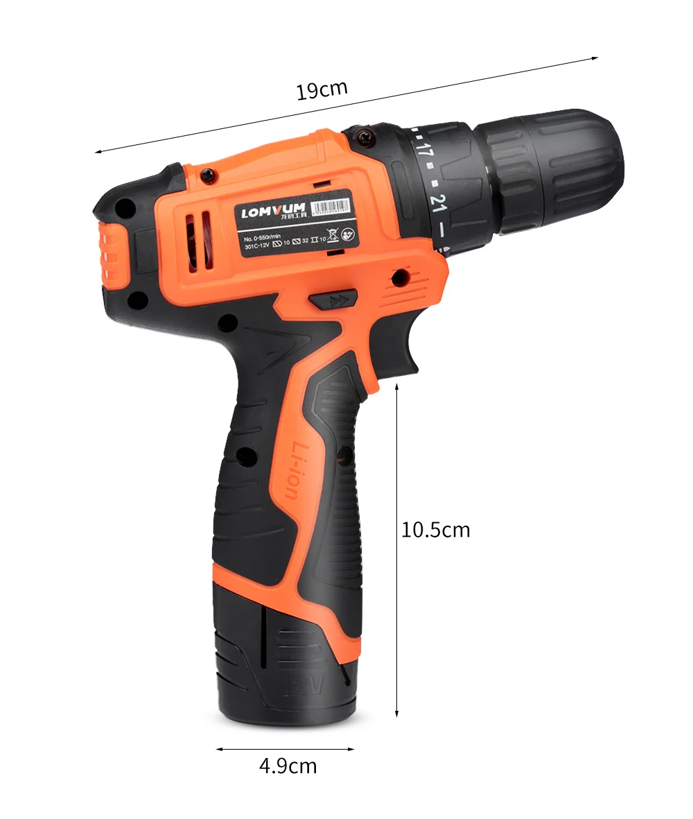Lomvum 12 В односкоростная аккумуляторная электрическая дрель, мини многофункциональные электроинструменты, перезаряжаемая электрическая отвертка
