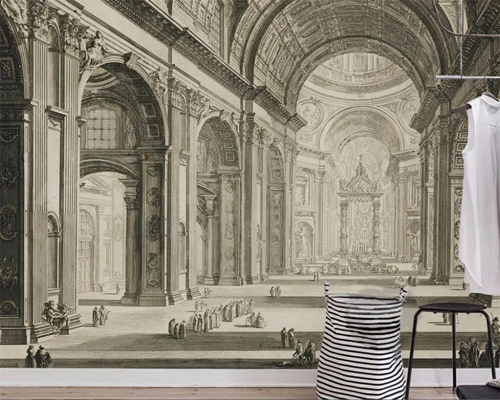 

beibehang Custom photo wallpaper 3D mural wallpaper European retro fashion classical architecture church wall background mural