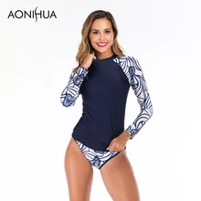 Aonihua плюс размер купальники из двух частей купальник Летний сексуальный цветочный принт с длинным рукавом Batching костюм купальники для женщин