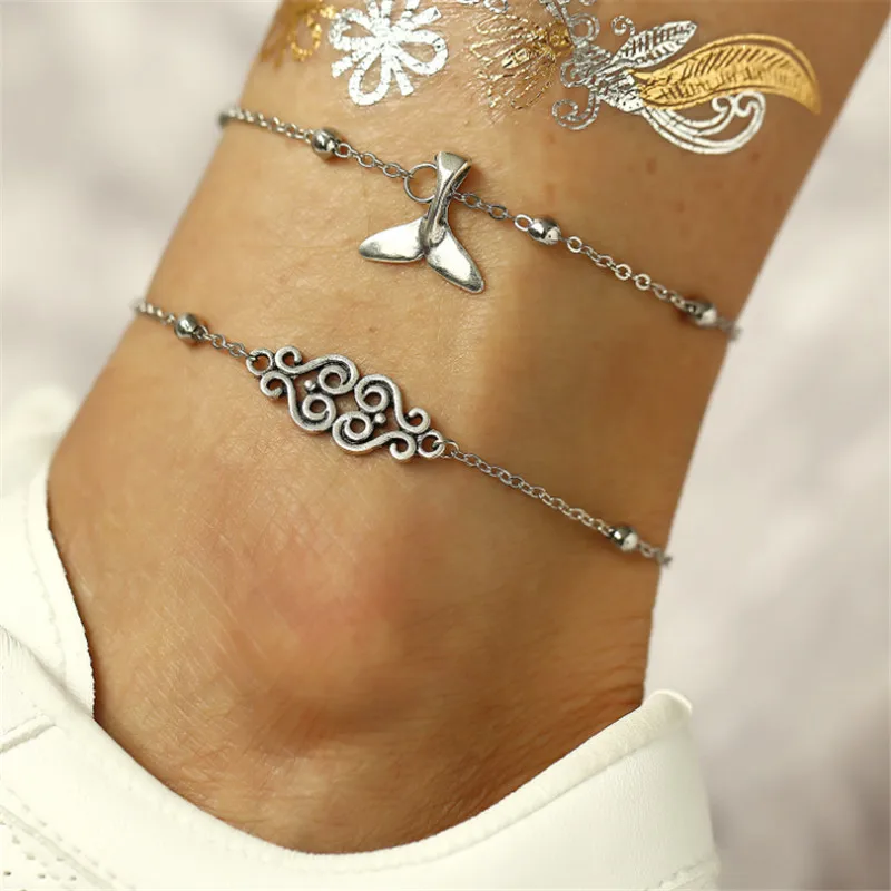 

Bohemian Multiple Layers Anklets For Women Vintage BohoPattern Chain Fishtail Pendants Anklet Bracelet Beach Jewelry