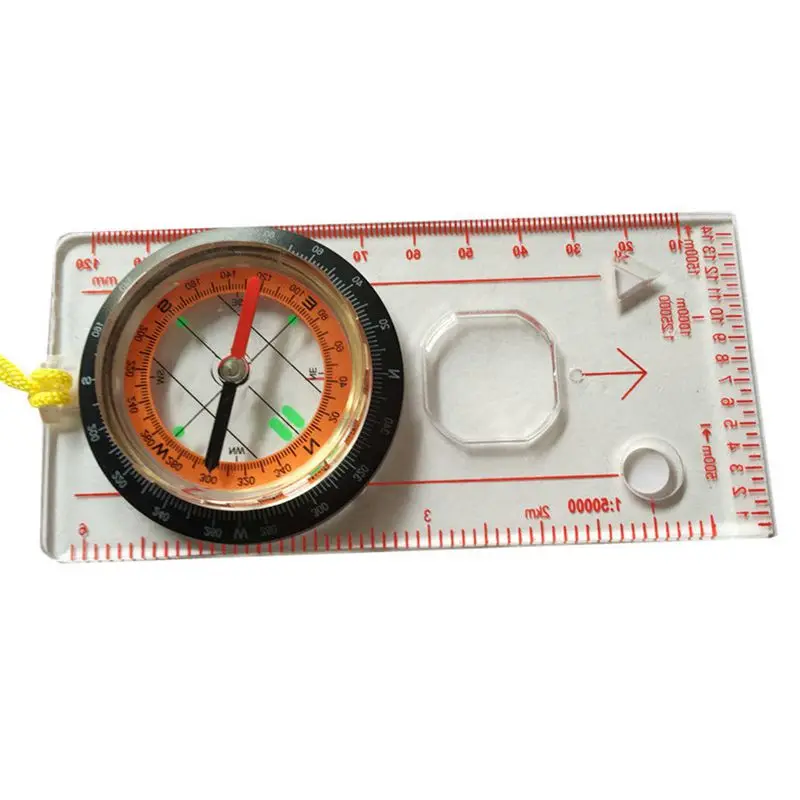 Baseplate Ruler Compass Map Scale Magnifier With Strap Camping Hiking OCOMP7198