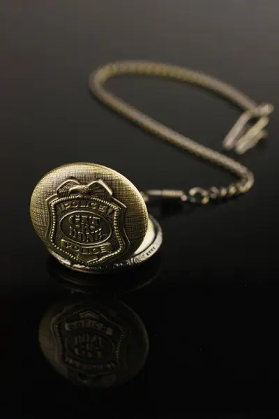 Американский полицейский Бронзовый Винтаж Аналоговый карманные часы+ цепь