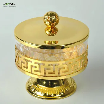 

New Elegant glod plated metal acrylic salt/sugar/tea/coffee jars gold european style high quality tableware dinnerware sets