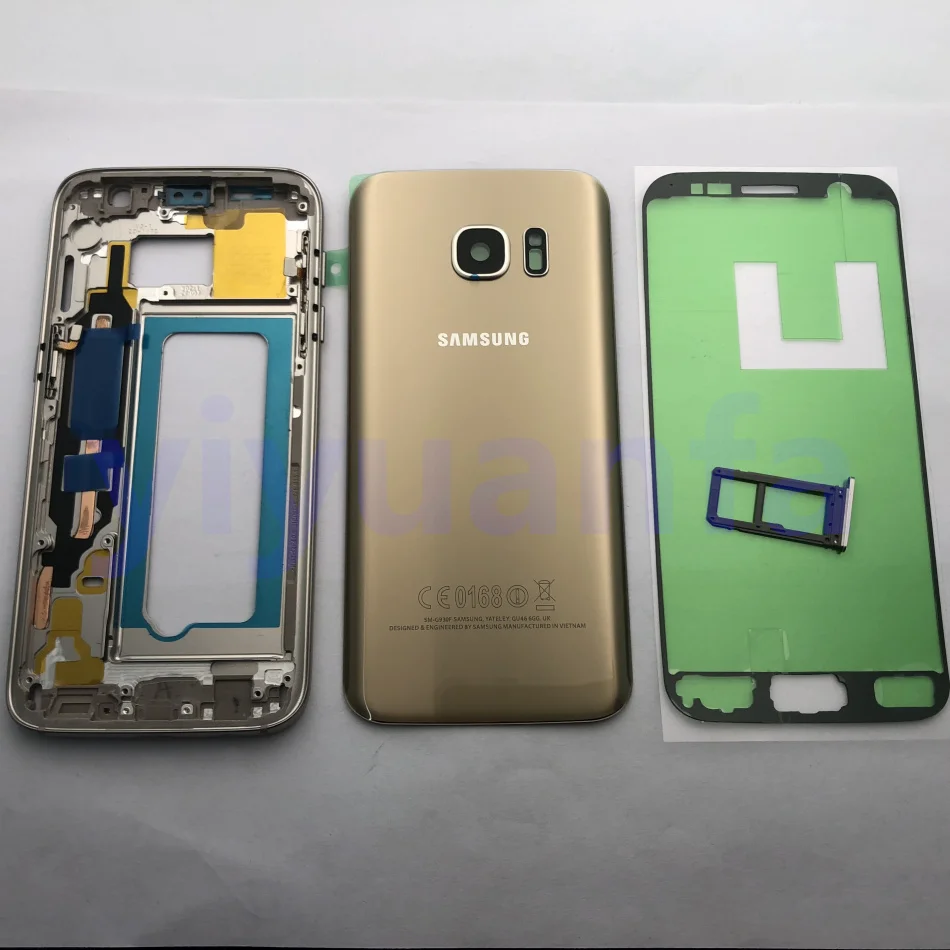 Для samsung Galaxy S7 G930 G930F G930FD полный ободок средней рамки корпуса Корпус Шасси S7 батарея Дверь Стекло Замена