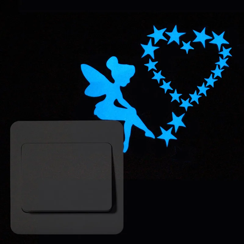 Синий-светильник светящиеся наклейки детское платье феи, на звезды лампы в форме свечи мультфильм наклейки для выключателя забавные светящиеся автомобильные наклейки для детской комнаты настенный Декор - Цвет: 002 fairy stars
