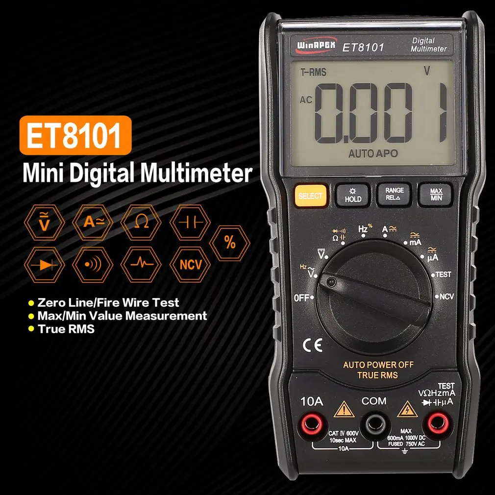 

ET8101 Digital Multimeter 5999 Counts True RMS AC/DC Volt Amp Ohm Capacitance Frequency NCV Diode Continuity Tester