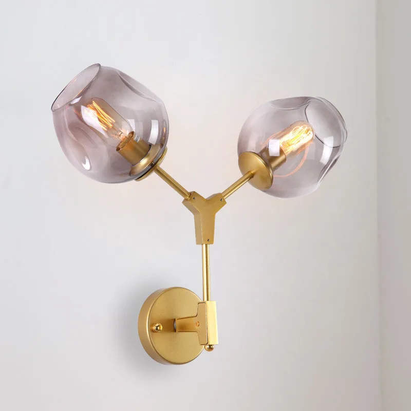 Скандинавский прикроватный настенный светильник для спальни простой современный светодиодный светильник для гостиной с двойной головкой стеклянный шар молекулярный свет лампы