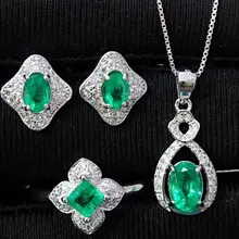 Натуральный изумруд Набор 925 серебро шт. 1 шт. кольцо шт., 1 шт. кулон, 1 пара серьги-гвоздики 0.52ct* шт. 3 шт. 0.6ct* 1 шт. драгоценный камень# SB18121012