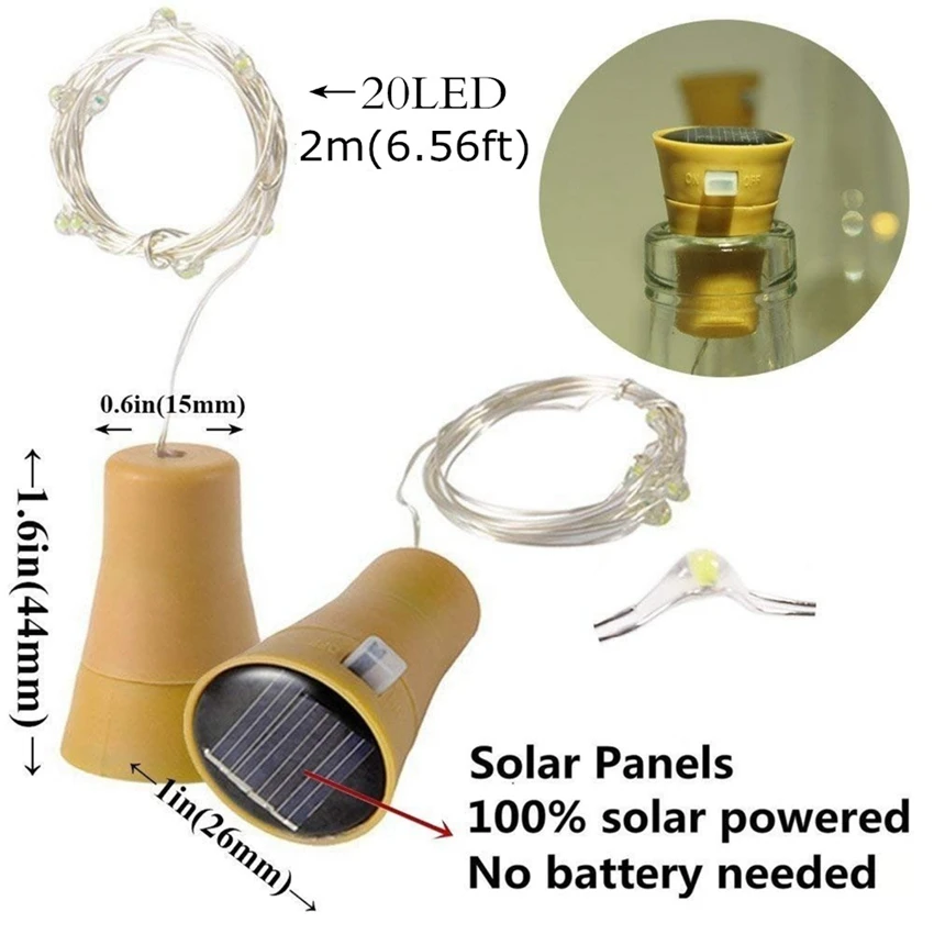 10 шт. Солнечная Бутылка Вина Света 10/15/20 СВЕТОДИОДОВ Солнечные Фея гирлянды Открытый IP65 Водонепроницаемый Для Свадьбы Рождество крытый Украшения строки огни
