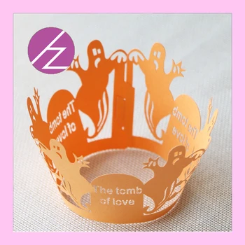 

50pcs/lot party decoration laser cut pearl paper cupcake wrappers halloween jack-o-lantern DG-48
