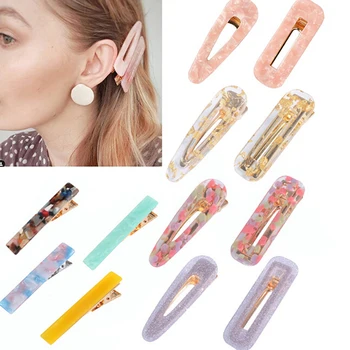 

12pcs Hollow Geometric Water Drop Shape Hairgrips Women Acrylic Headwear Barrettes Hairpins Duckbill Clip Colored Hair Clips