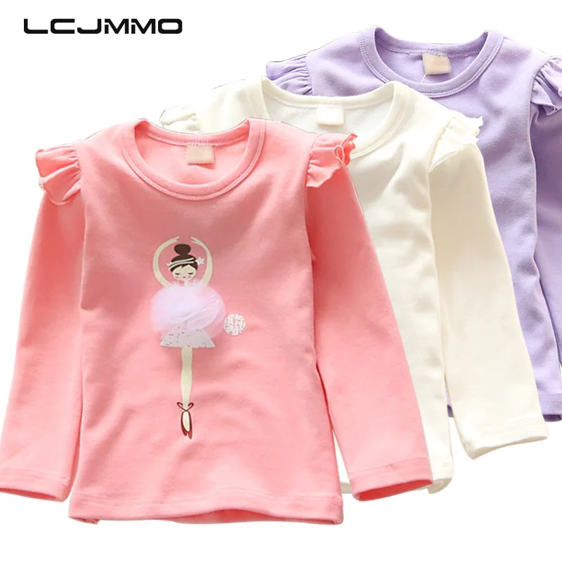 

LCJMMO 2-8Y Fashion Spring Lace White Girls Blouse Tops 2018 Kids Cute Cartoon Long Sleeve Shirt Ruffle Blouse Baby Girl Clothes