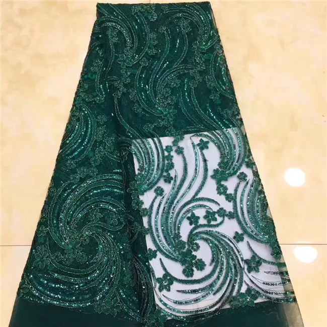 

Beautifical Latest French Lace Fabric 2019 Embroidered Tulle Lace African Fabric With Sequins For Women Clothes Dark Green