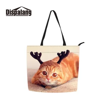 

Dispalang Fancy Cat Prints Medium Size Shopping Bag for Women Summer Beach Bags Inside Cotton Pretty Girl's Tote with Handle