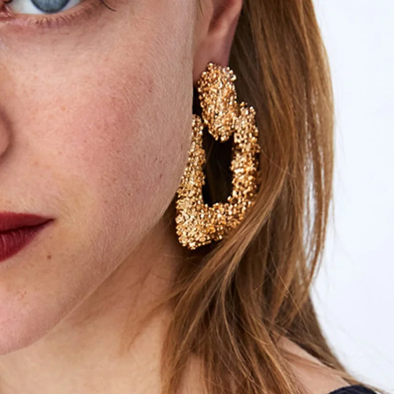

Vintage Metal Geometric Dangle Earrings Women Fashion Jewelry Rough Surface Big Alloy Statement Earring Gift UKMOC