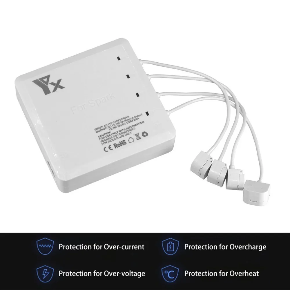 

2 In 1 Charger For DJI Mavic Air Drone Intelligent Multi Battery Fast Charging Hub Remote Control 2 USB Ports 4 Batteries