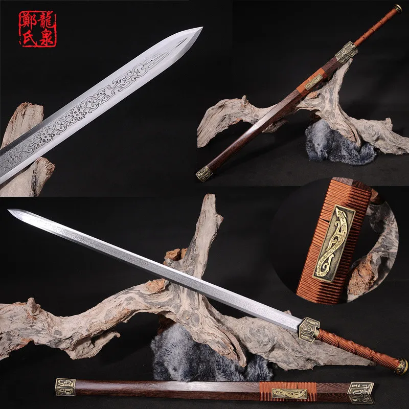 Chinese Sword Double Edges Blade Real Steel Rose Wood Scabbard Fungshui Ornaments Full Tang Sharp-Novel Souvenir-Hanjian