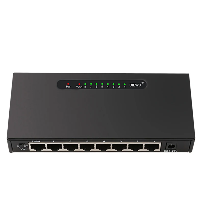 

DIEWU 8 Ports Fast Ethernet Switch 10/100Mbps RJ45 Hub Ethernet Network Switch VLAN switch adapter for desktop metal case