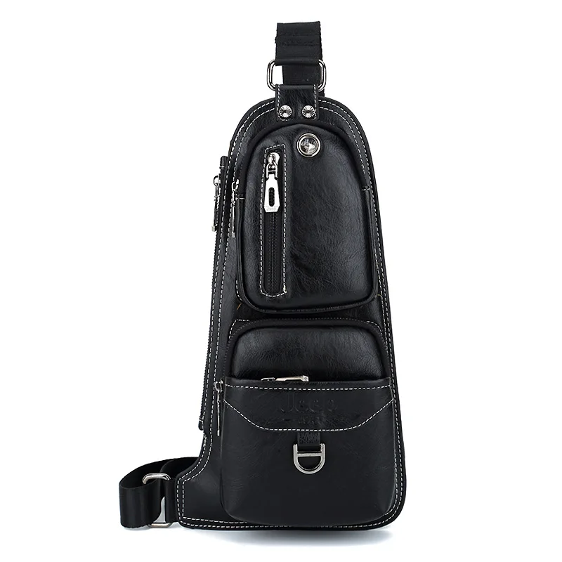 SULPPAIJEEP الأزياء الرجال حقيبة صدر للرجال بو الجلود مع سماعة هول عارضة رسول الكتف Crossbody حقيبة للذكور KSL608M