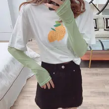 Женские летние ледяные шелковые охлаждающие руки теплые Рукава Макарон кремовый цвет Открытый Велоспорт Защита от солнца без пальцев с отверстиями для большого пальца