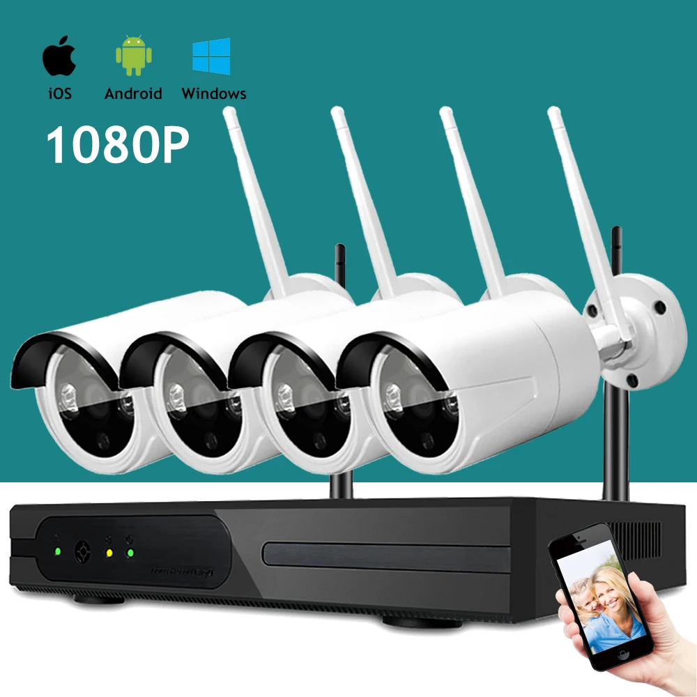 2018 Full HD безопасности Камера Системы Открытый Wi-Fi 4ch 1080 P IP Беспроводной NVR комплект