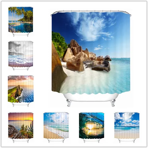 

Vivid Natural Landscape Sandbeach Bath Curtain Bathroom Curtain Waterproof Bathroom Shower Curtains with 12 Hooks