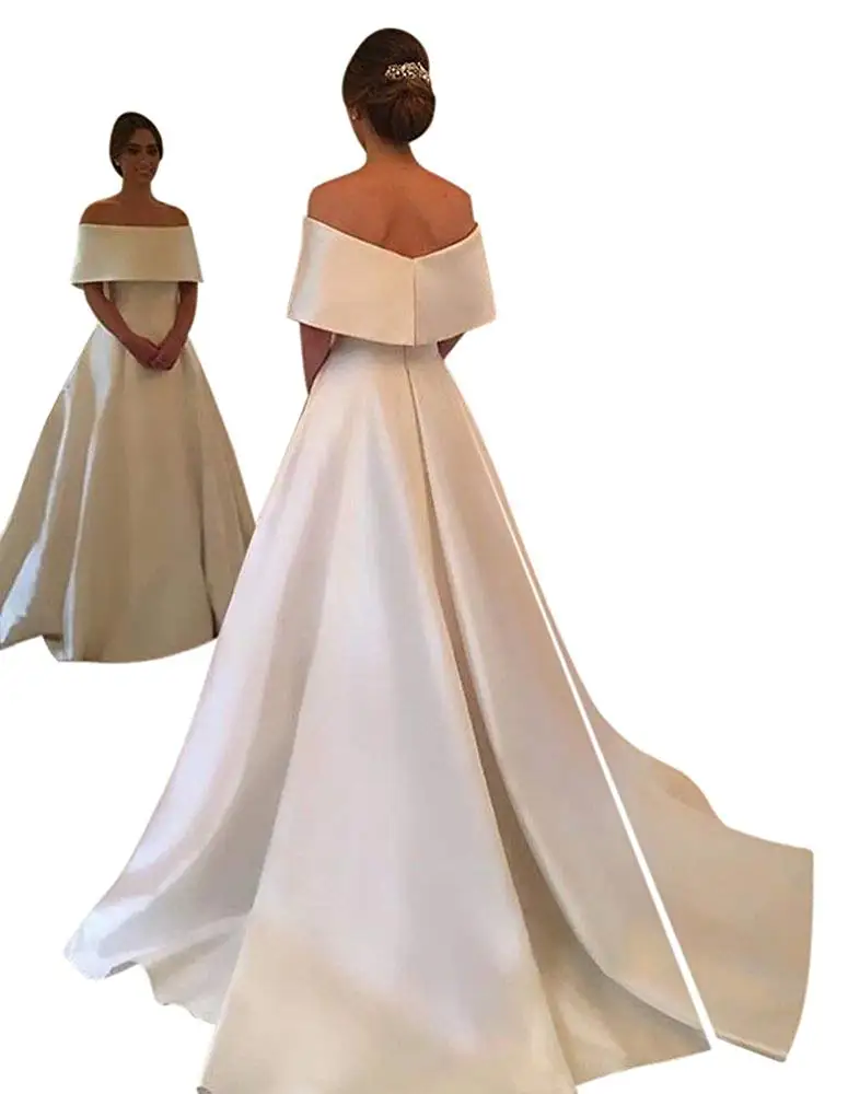 Ivory Satin Off the Shoulder Long Bridesmaid Dresses Women Wedding