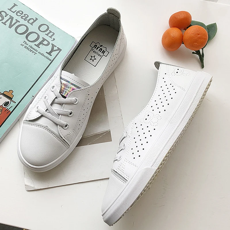 

Women's shoes 2019 spring and summer new women's leather hollow shoes breathable fashion sports shoes flat casual shoes
