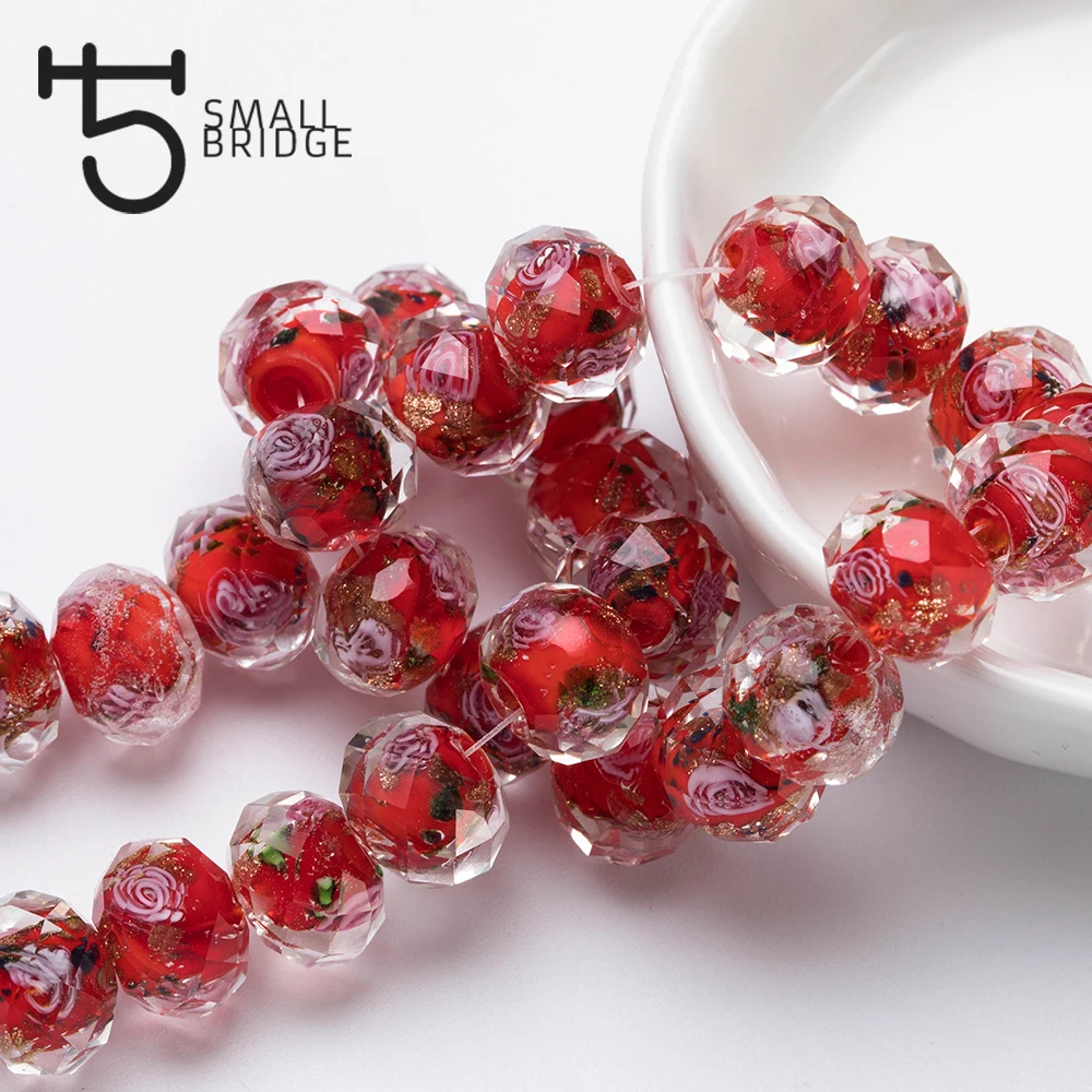 12 мм муранские красные прозрачные стеклянные бусины лэмпворк для изготовления ювелирных изделий Diy Материал россыпью граненый большой цветок бусины L004